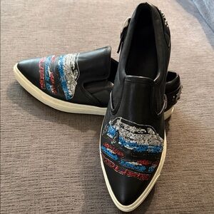 Coach Black Slip-On Shoes with Colorful Embroidery